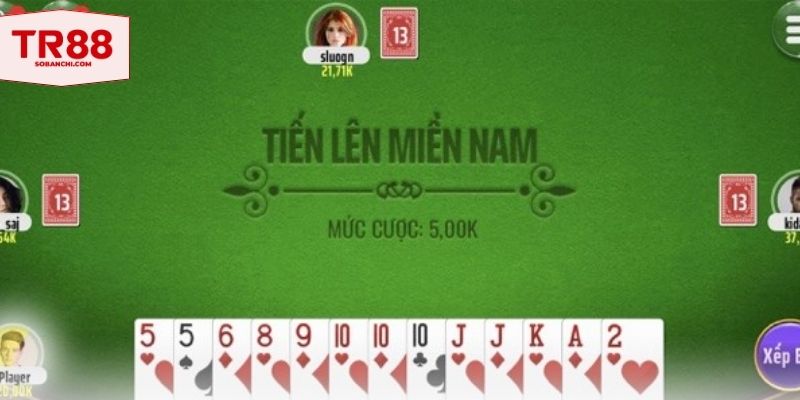 Giao diện game tiến lên miền nam offline